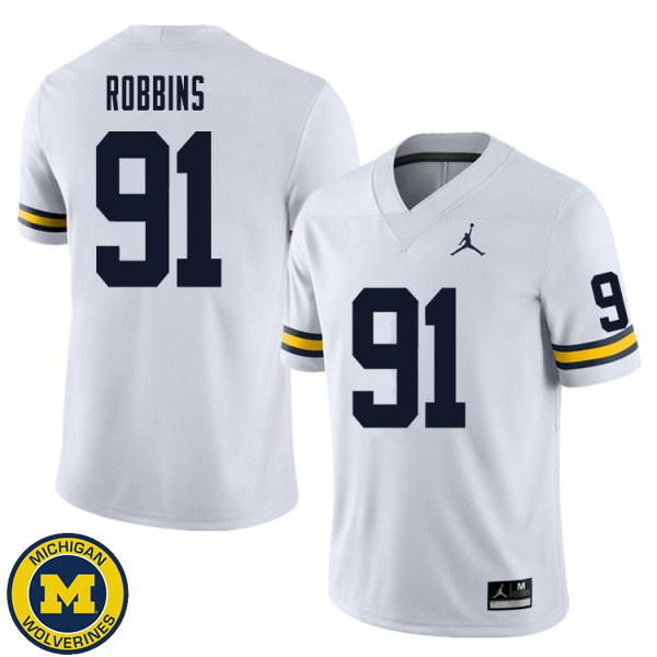 Mens University of Michigan #91 Brad Robbins White College Game Jersey